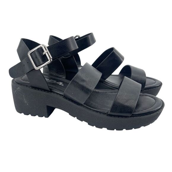 SODA Account Girls Black Platform Sandals Size 3 Y2K Chunky Heel Open Toe Shoes - Picture 2 of 13